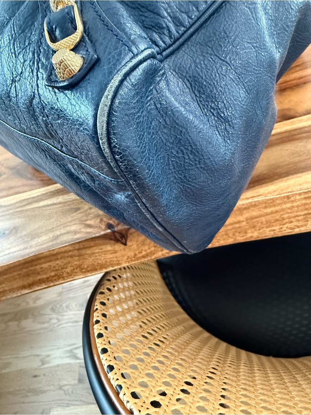 Balenciaga Navy Leather Tote Bag with Gold Hardware - Picture 14 of 16